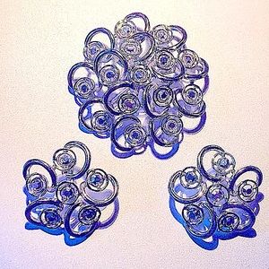 SARAH COVENTRY SILVER CRYSTAL BROOCH & EARRING DEMI PARURE 2 PC SET VINTAGE